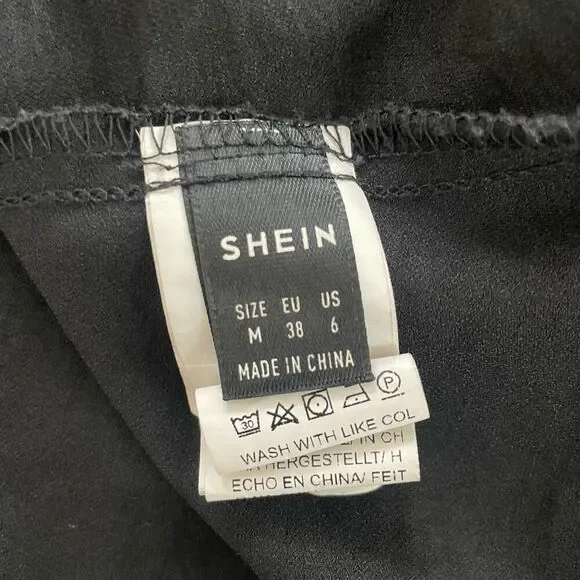 SHEIN Black Shoulder Tie Midi Dress Smocked Back M 6 - Picture 7 of 8